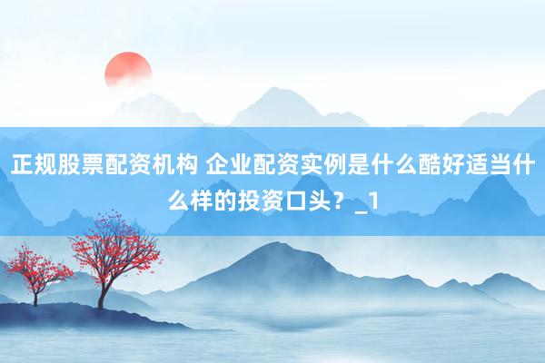 正规股票配资机构 企业配资实例是什么酷好适当什么样的投资口头？_1