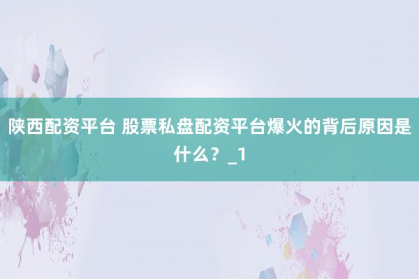 陕西配资平台 股票私盘配资平台爆火的背后原因是什么?_1