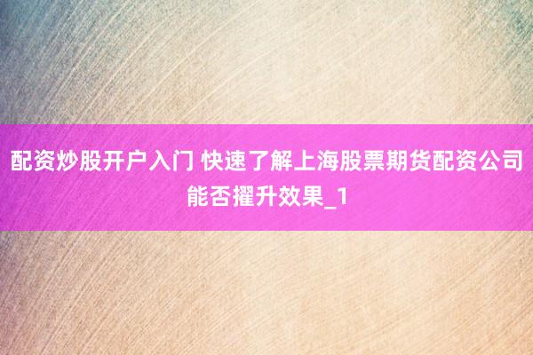 配资炒股开户入门 快速了解上海股票期货配资公司能否擢升效果_1