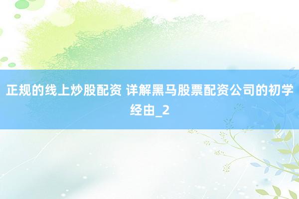 正规的线上炒股配资 详解黑马股票配资公司的初学经由_2