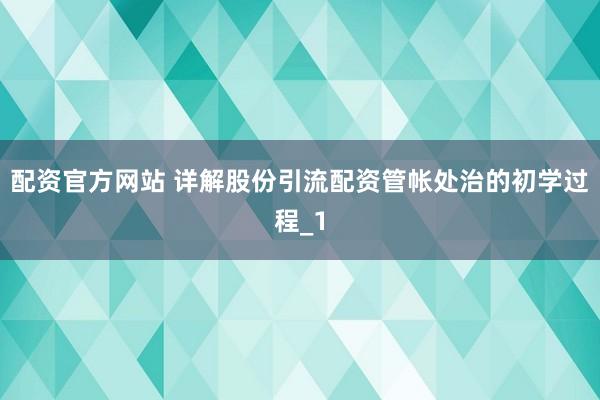 配资官方网站 详解股份引流配资管帐处治的初学过程_1