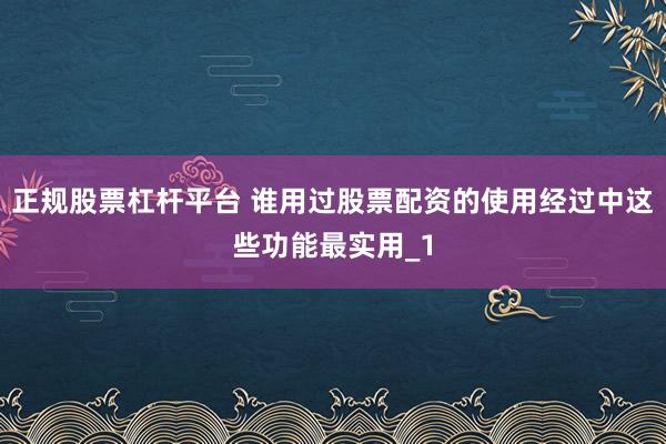 正规股票杠杆平台 谁用过股票配资的使用经过中这些功能最实用_1