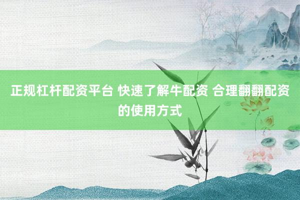 正规杠杆配资平台 快速了解牛配资 合理翻翻配资的使用方式
